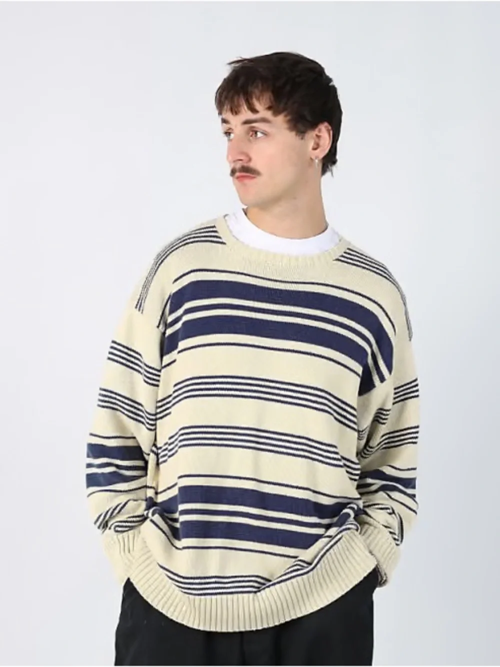 Polo by Ralph Lauren Cream and Navy Striped Crew Sweater